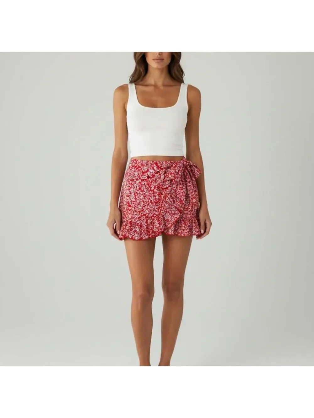 Women's Red and Multi Skirt